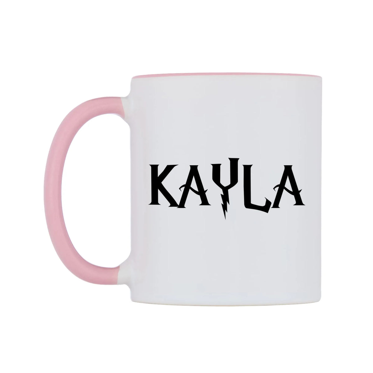 Kayla - Wizard Themed Mug — white 11oz gloss mug with a pink inside and handle, right side, on a white background