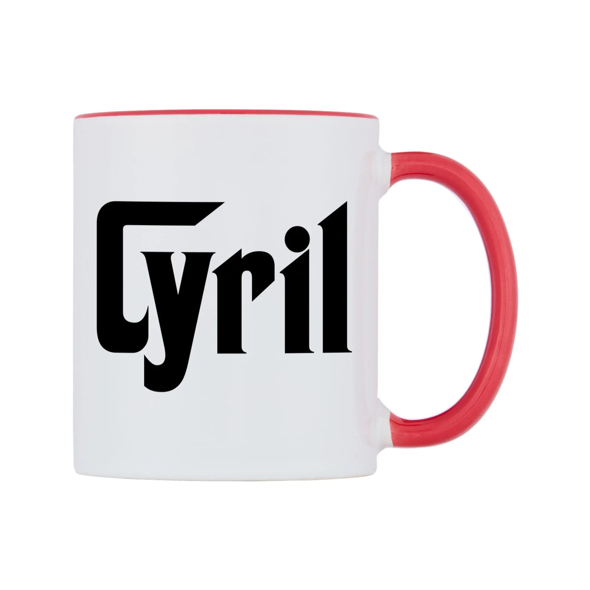 Cyril - Godfather Themed Mug — white 11oz gloss mug with a red inside and handle, left side, on a white background