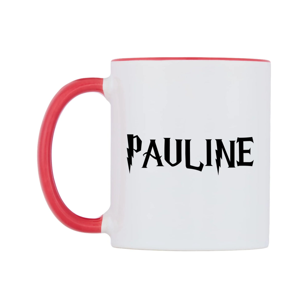 Pauline - Wizard Themed Mug — white 11oz gloss mug with a red inside and handle, right side, on a white background