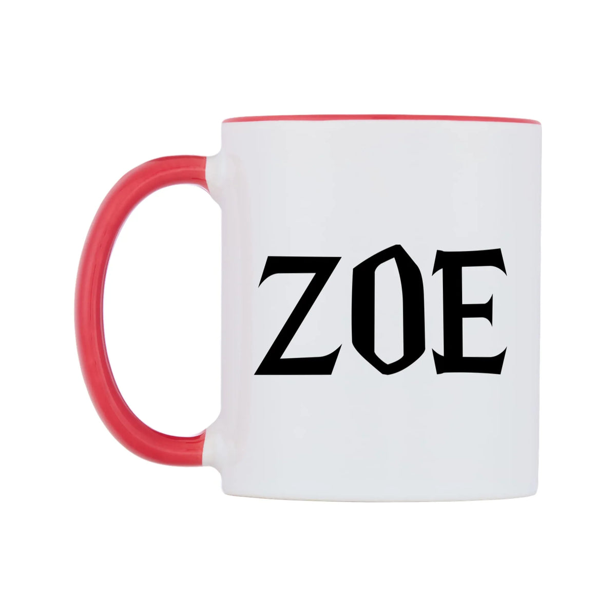 Zoe - Wizard Themed Mug — white 11oz gloss mug with a red inside and handle, right side, on a white background