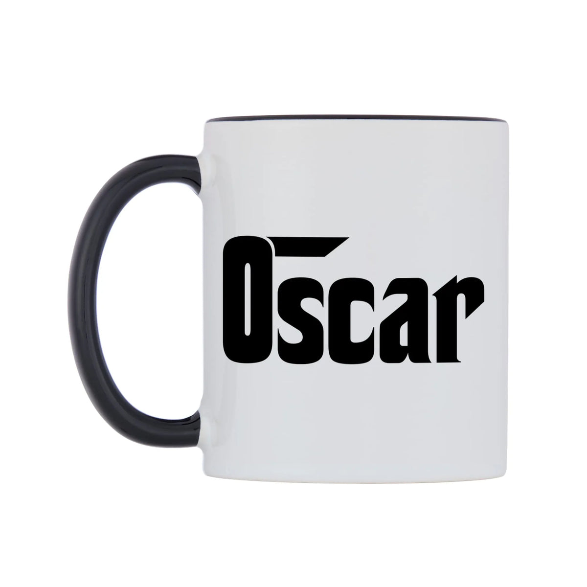 Oscar - Godfather Themed Mug — white 11oz gloss mug with a black inside and handle, right side, on a white background