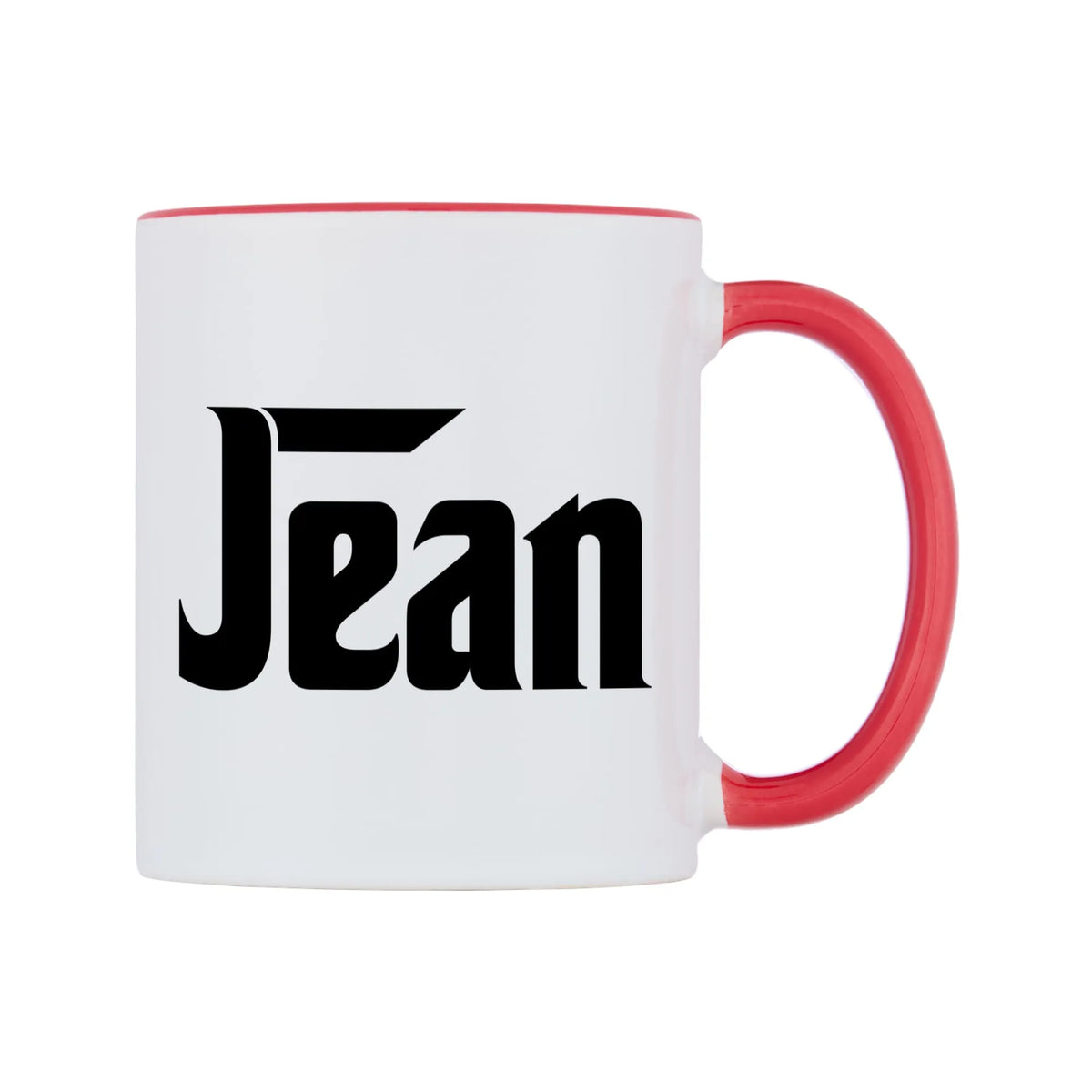 Jean - Godfather Themed Mug — white 11oz gloss mug with a red inside and handle, left side, on a white background