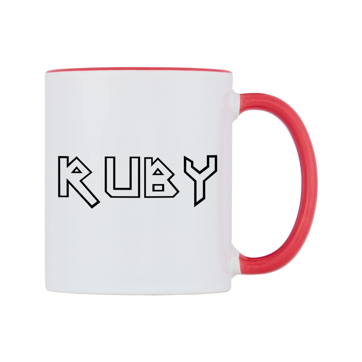 Ruby - Iron Maiden Themed Mug — white 11oz gloss mug with a red inside and handle, left side, on a white background