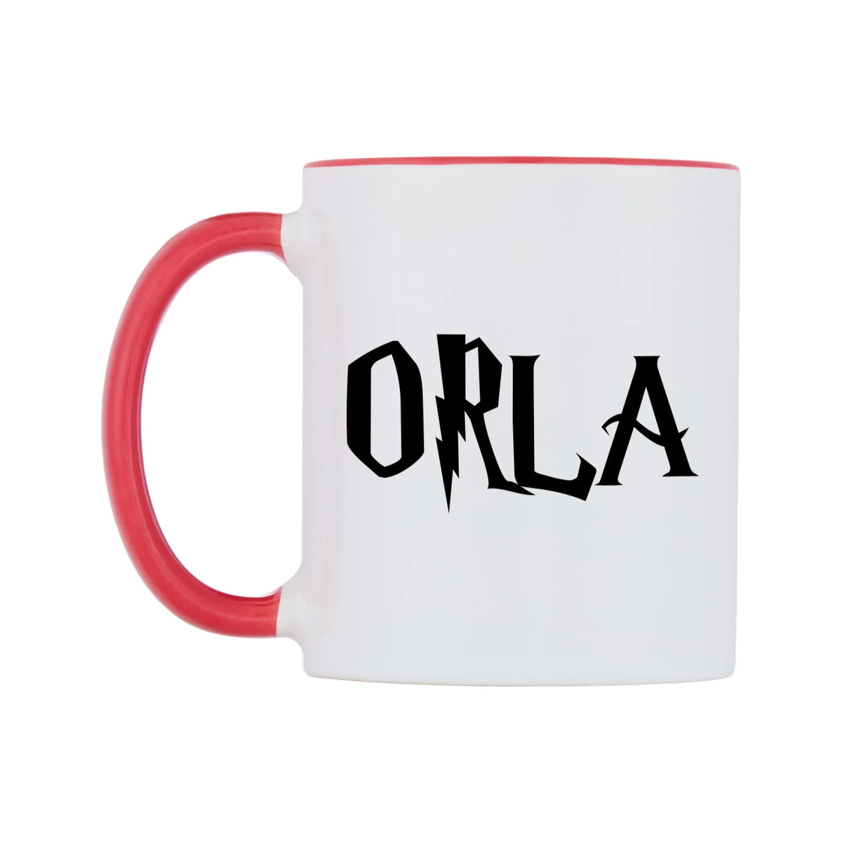 Orla - Wizard Themed Mug — white 11oz gloss mug with a red inside and handle, right side, on a white background
