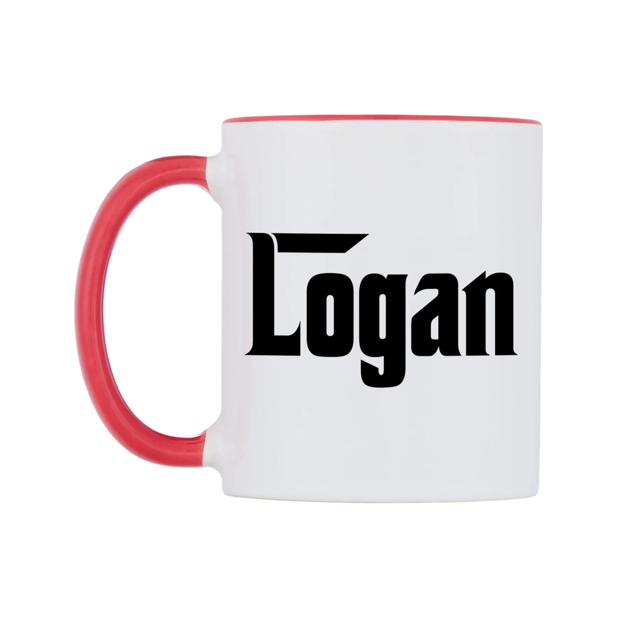 Logan - Godfather Themed Mug — white 11oz gloss mug with a red inside and handle, right side, on a white background