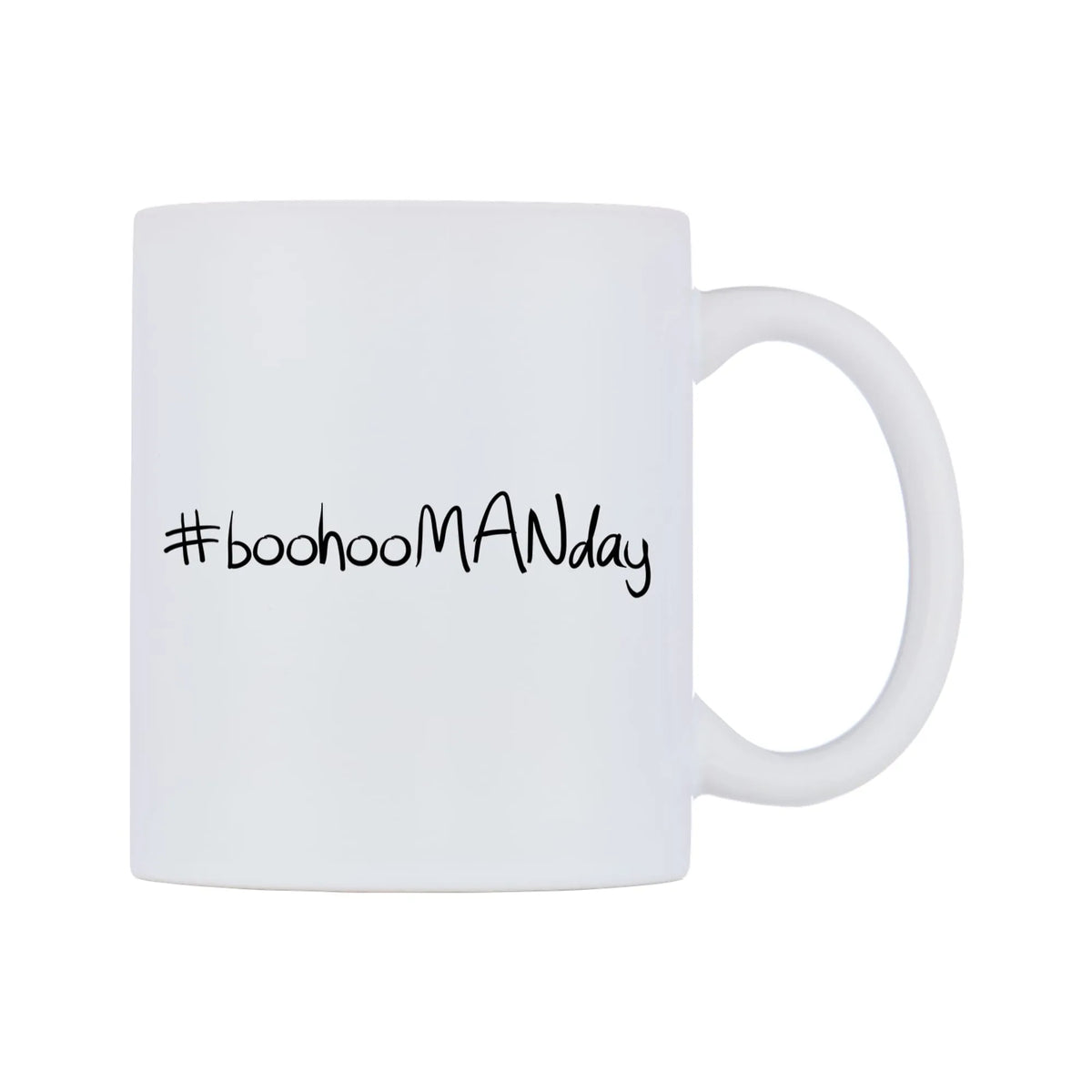 boohooMANday Mug — mug, left side, on a white background