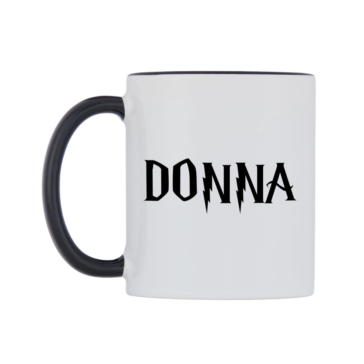 Donna - Wizard Themed Mug — white 11oz gloss mug with a black inside and handle, right side, on a white background