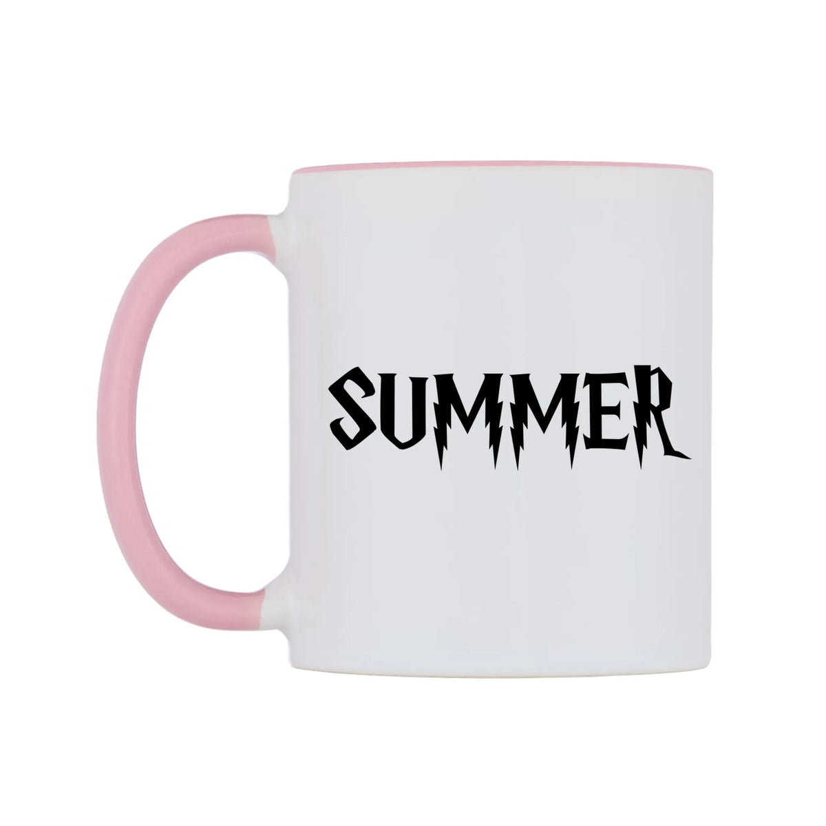Summer - Wizard Themed Mug — white 11oz gloss mug with a pink inside and handle, right side, on a white background