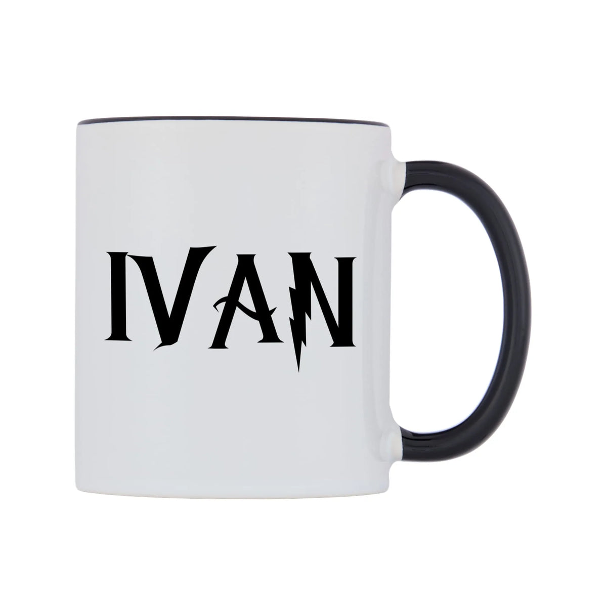 Ivan - Wizard Themed Mug — white 11oz gloss mug with a black inside and handle, left side, on a white background