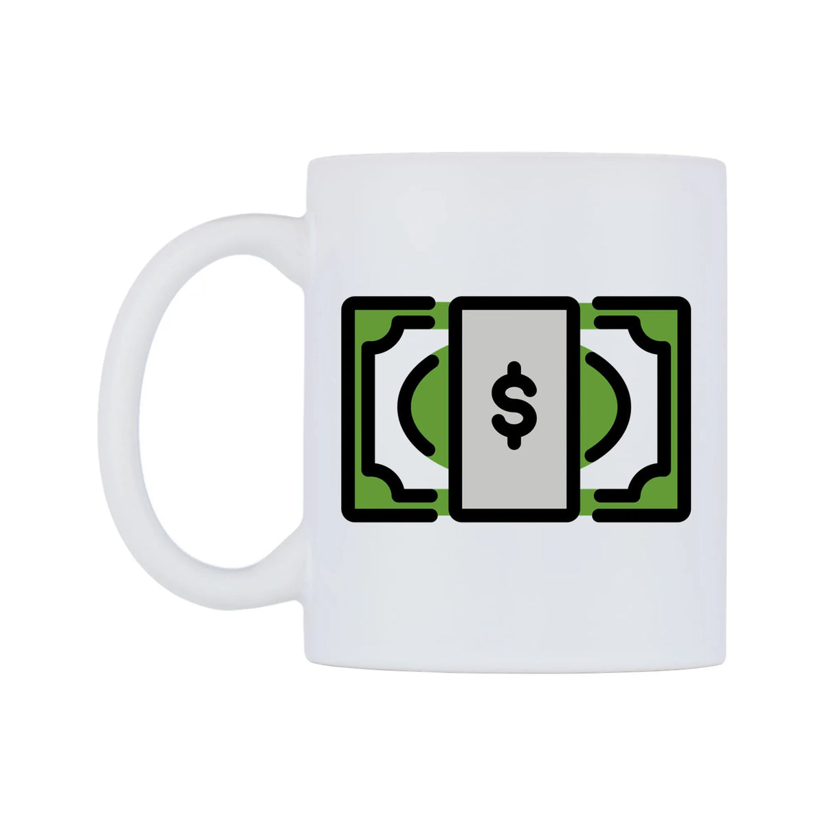 Dollar Banknote Emoji Mug — mug, right side, on a white background