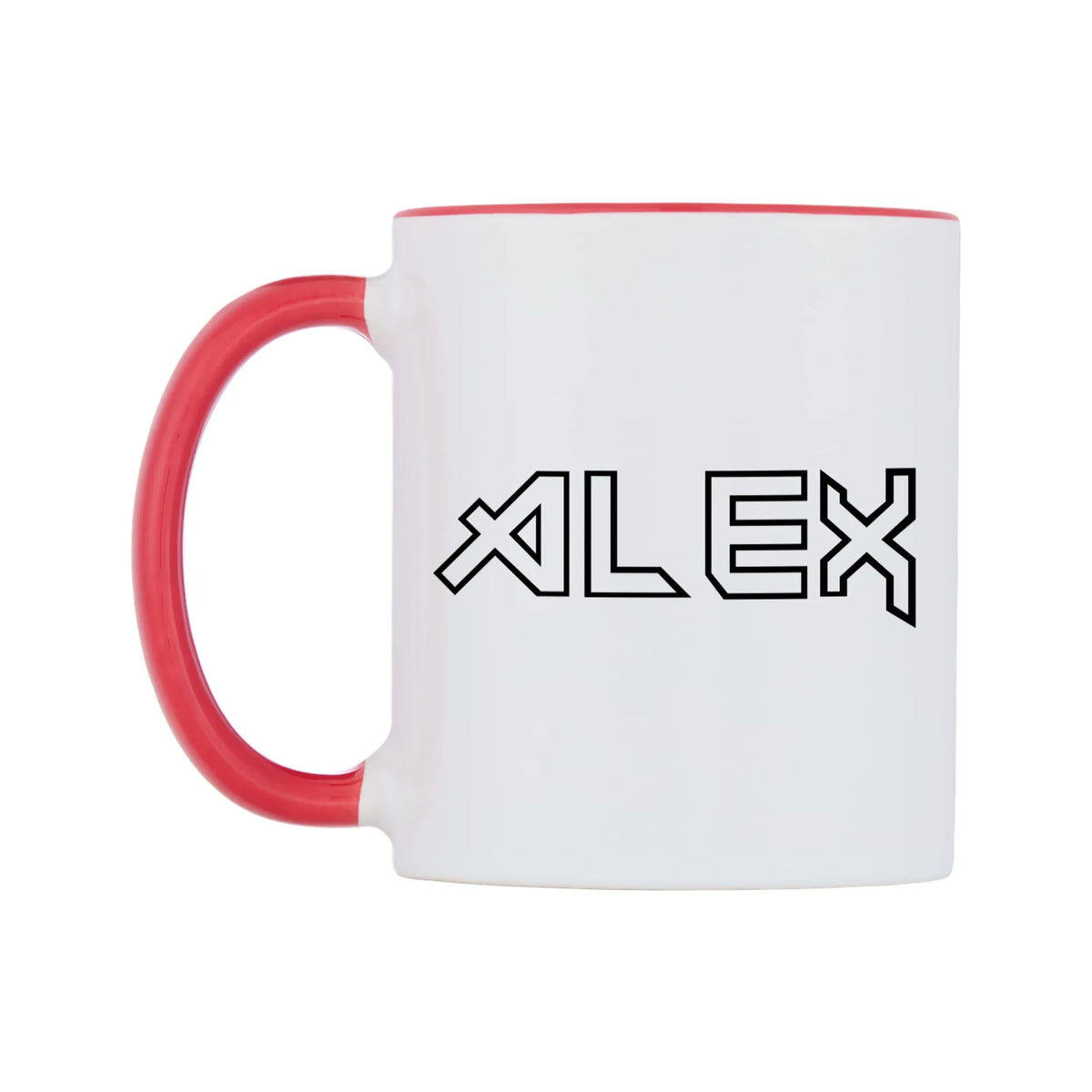 Alex - Iron Maiden Themed Mug — white 11oz gloss mug with a red inside and handle, right side, on a white background