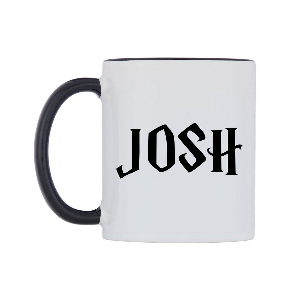 Josh - Wizard Themed Mug — white 11oz gloss mug with a black inside and handle, right side, on a white background
