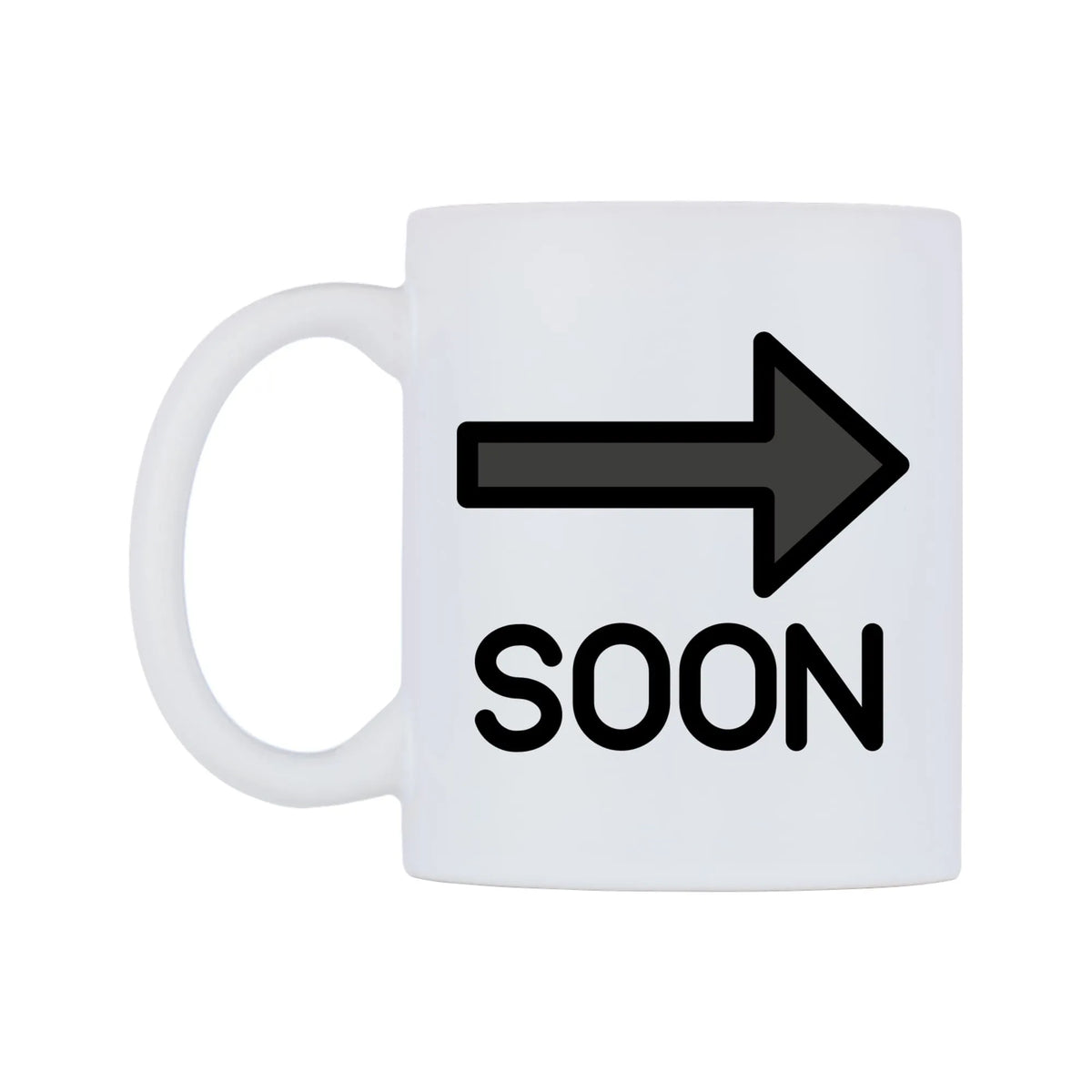 Soon Arrow Emoji Mug — mug, right side, on a white background
