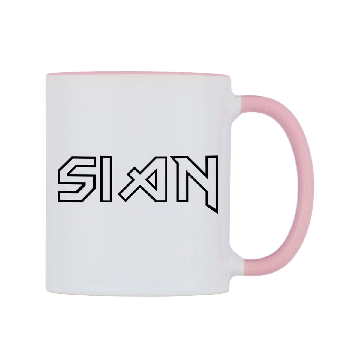 Sian - Iron Maiden Themed Mug — white 11oz gloss mug with a pink inside and handle, left side, on a white background