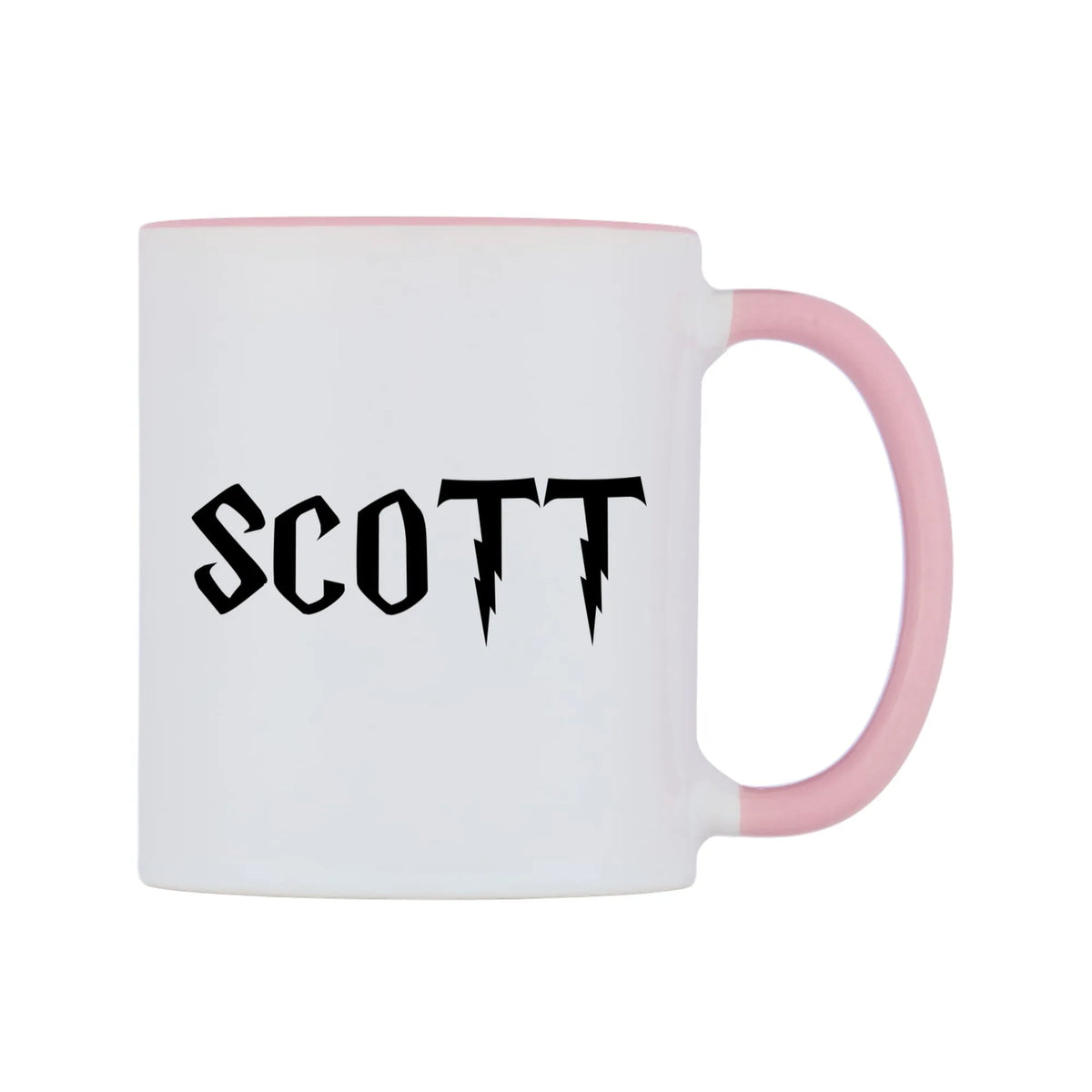 Scott - Wizard Themed Mug — white 11oz gloss mug with a pink inside and handle, left side, on a white background