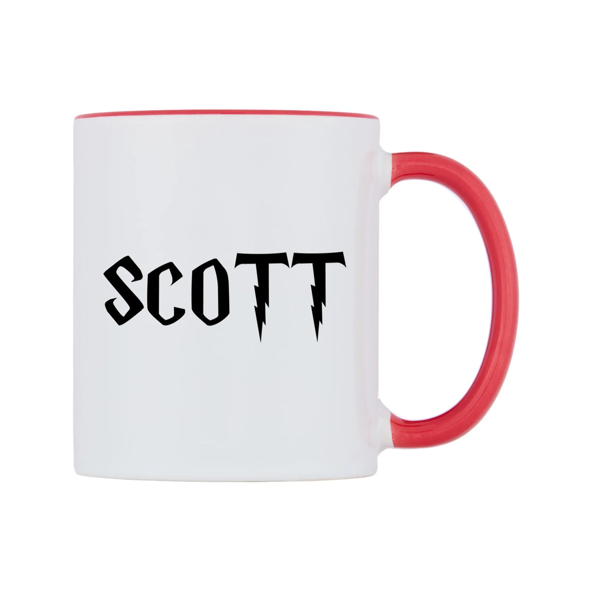Scott - Wizard Themed Mug — white 11oz gloss mug with a red inside and handle, left side, on a white background