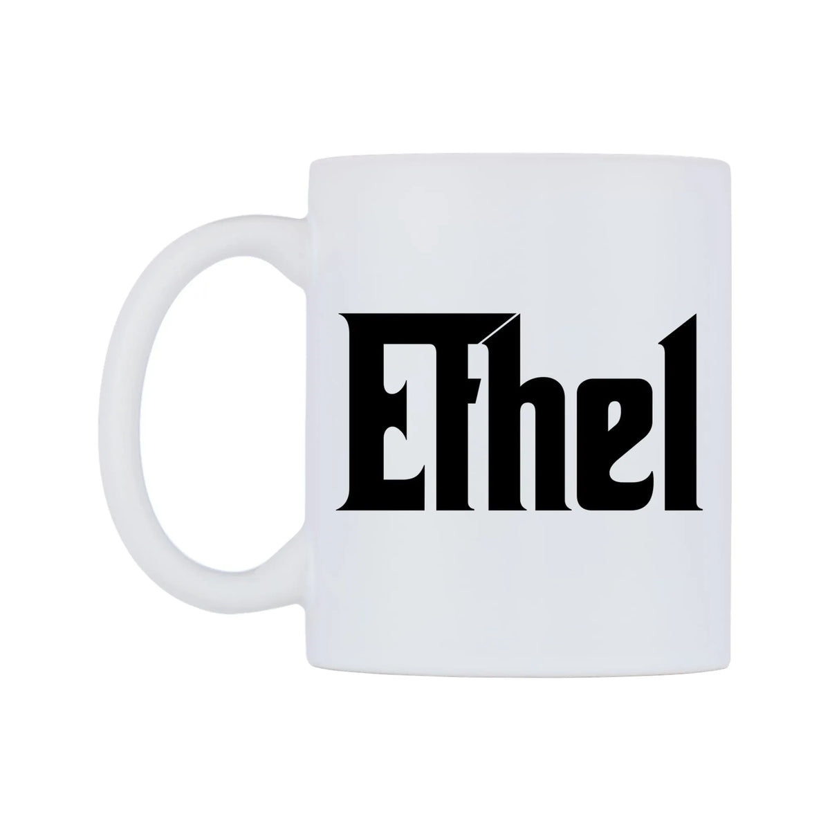 Ethel - Godfather Themed Mug — white 11oz gloss mug, right side, on a white background