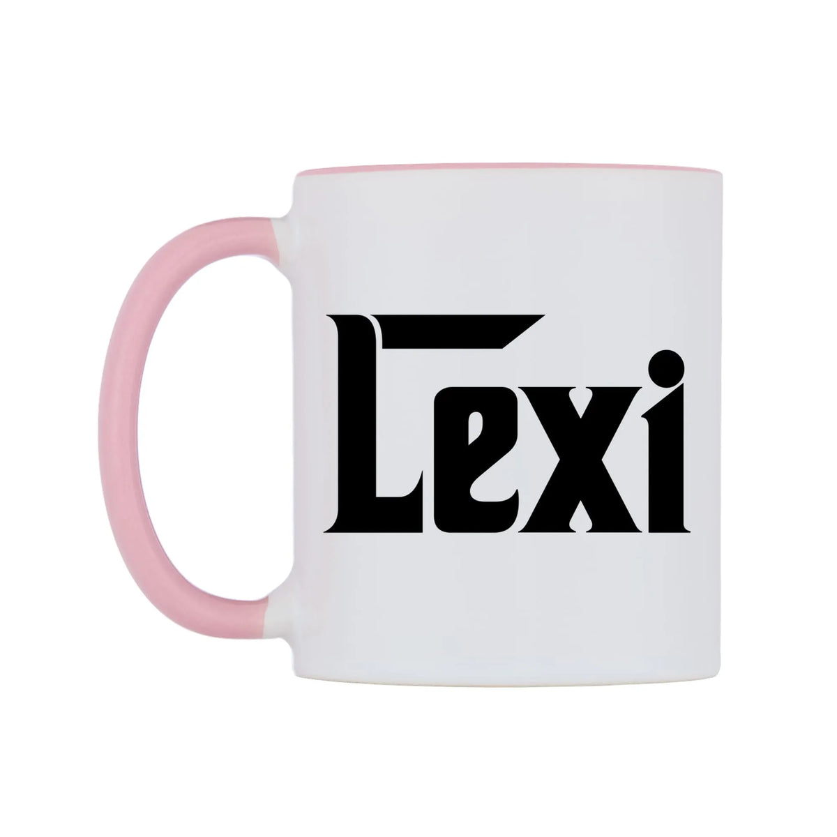 Lexi - Godfather Themed Mug — white 11oz gloss mug with a pink inside and handle, right side, on a white background