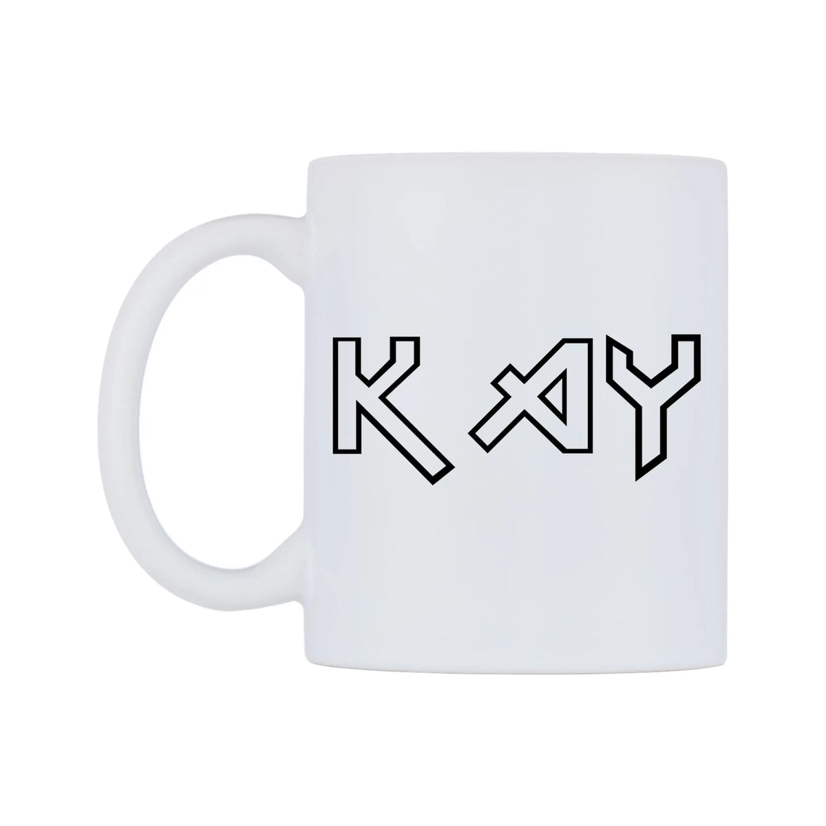 Kay - Iron Maiden Themed Mug — white 11oz gloss mug, right side, on a white background