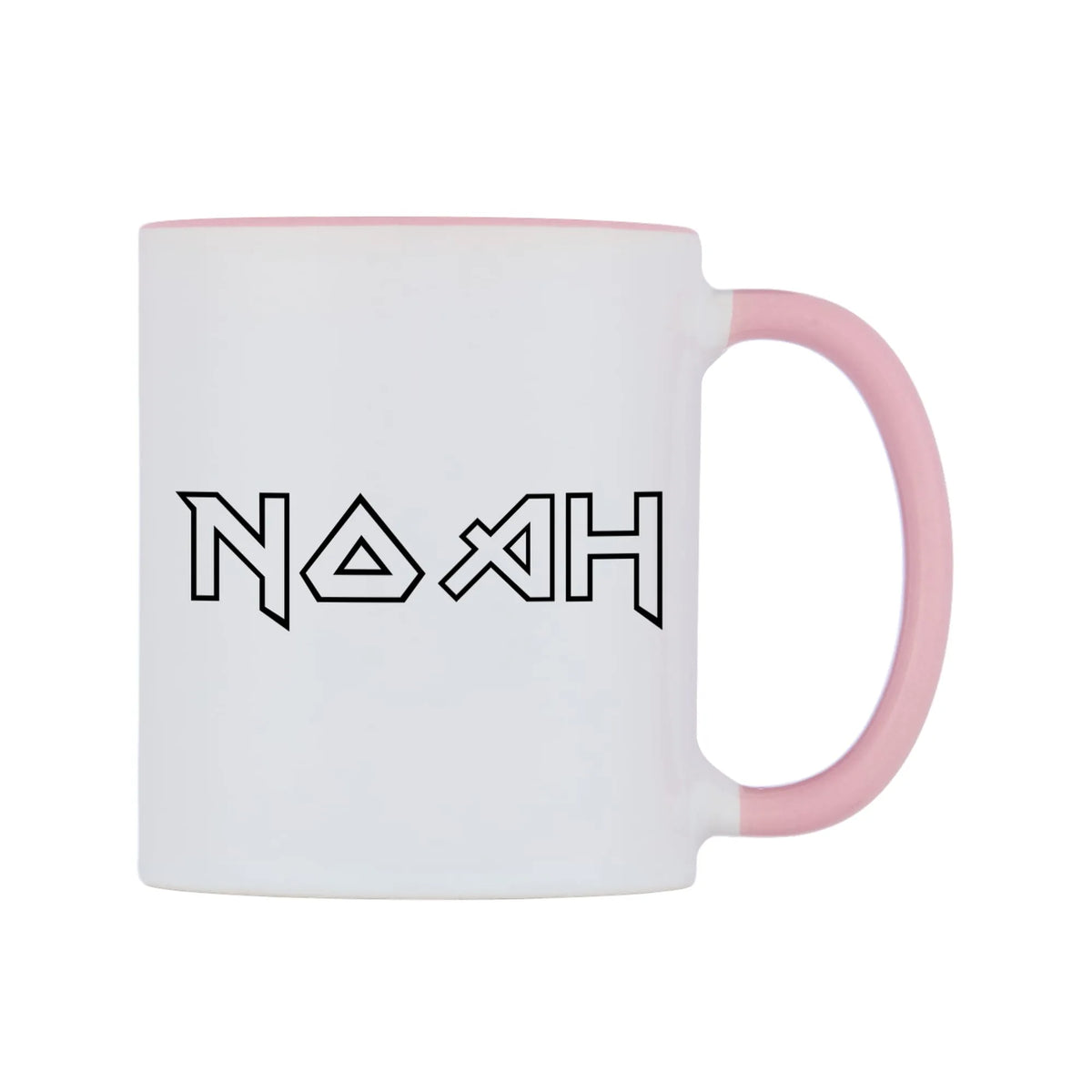 Noah - Iron Maiden Themed Mug — white 11oz gloss mug with a pink inside and handle, left side, on a white background