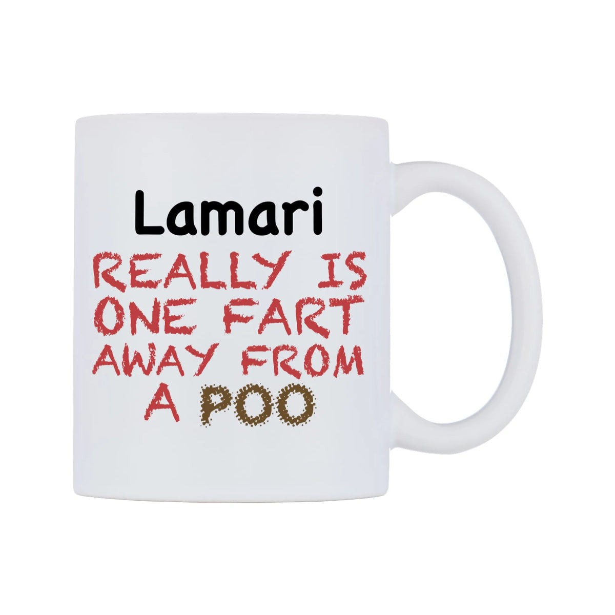 Lamari Really is ONE Fart Away from A Poo Mug — mug, left side, on a white background