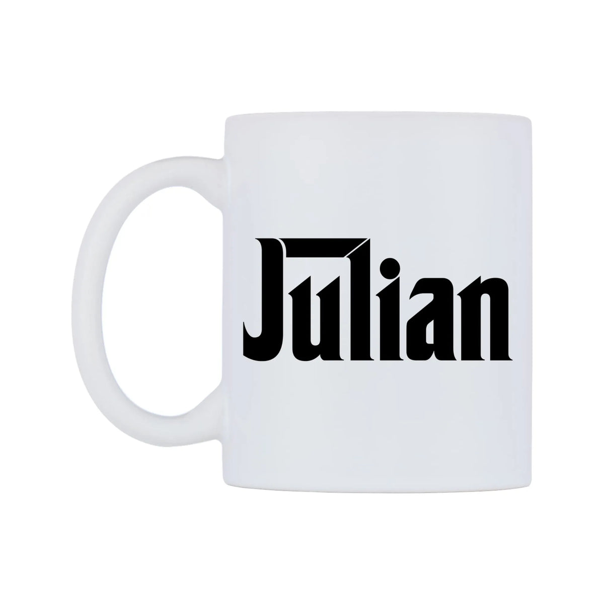 Julian - Godfather Themed Mug — white 11oz gloss mug, right side, on a white background