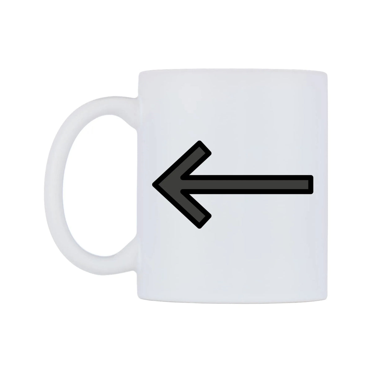 Left Arrow Emoji Mug — mug, right side, on a white background
