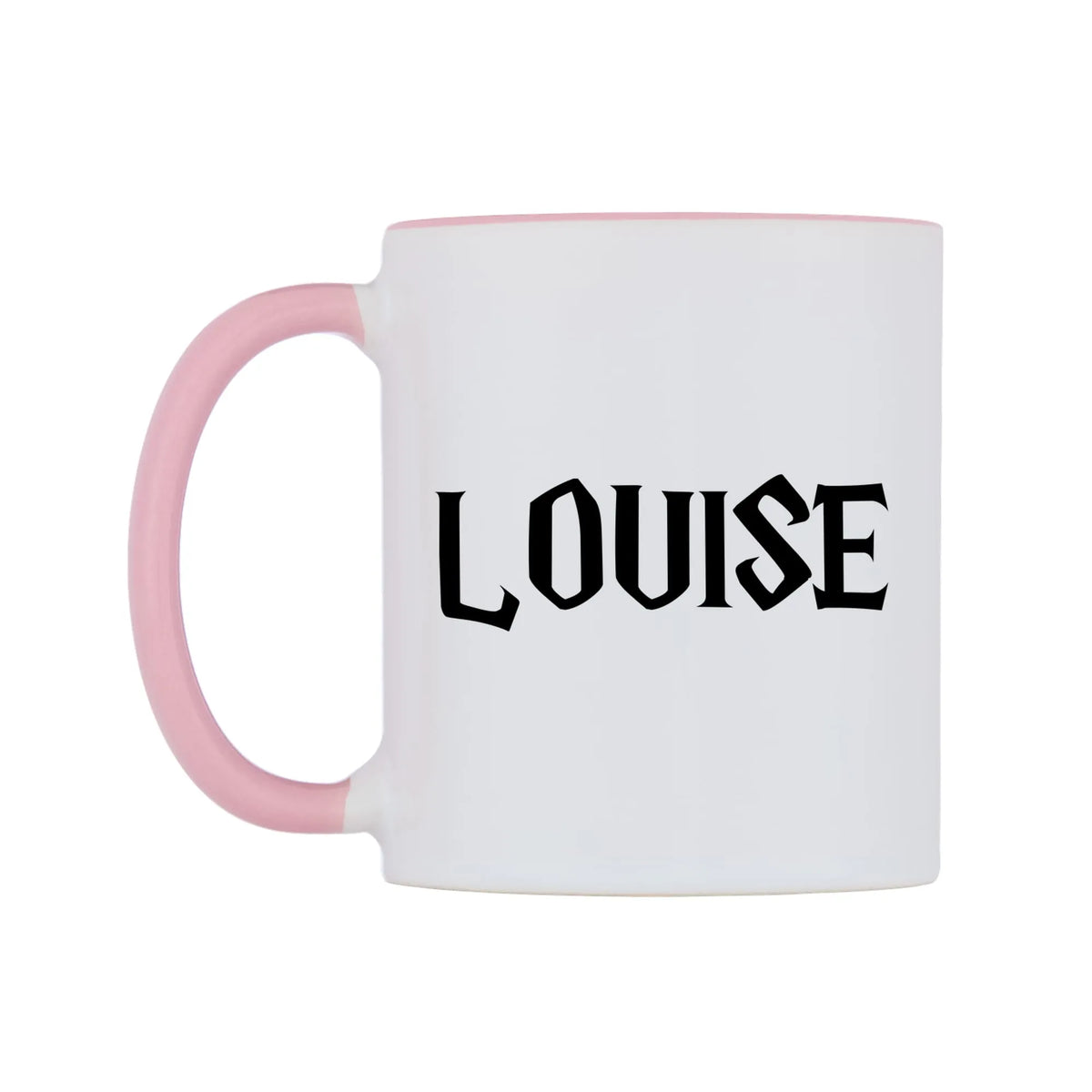Louise - Wizard Themed Mug — white 11oz gloss mug with a pink inside and handle, right side, on a white background