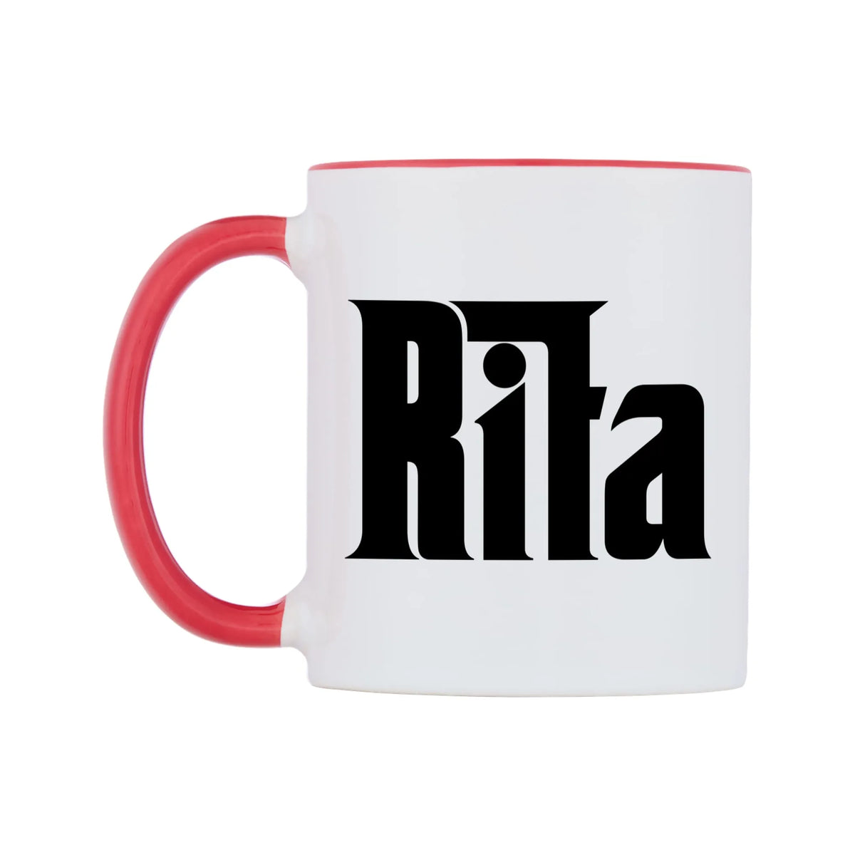 Rita - Godfather Themed Mug — white 11oz gloss mug with a red inside and handle, right side, on a white background