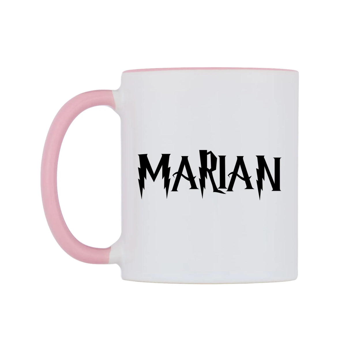 Marian - Wizard Themed Mug — white 11oz gloss mug with a pink inside and handle, right side, on a white background