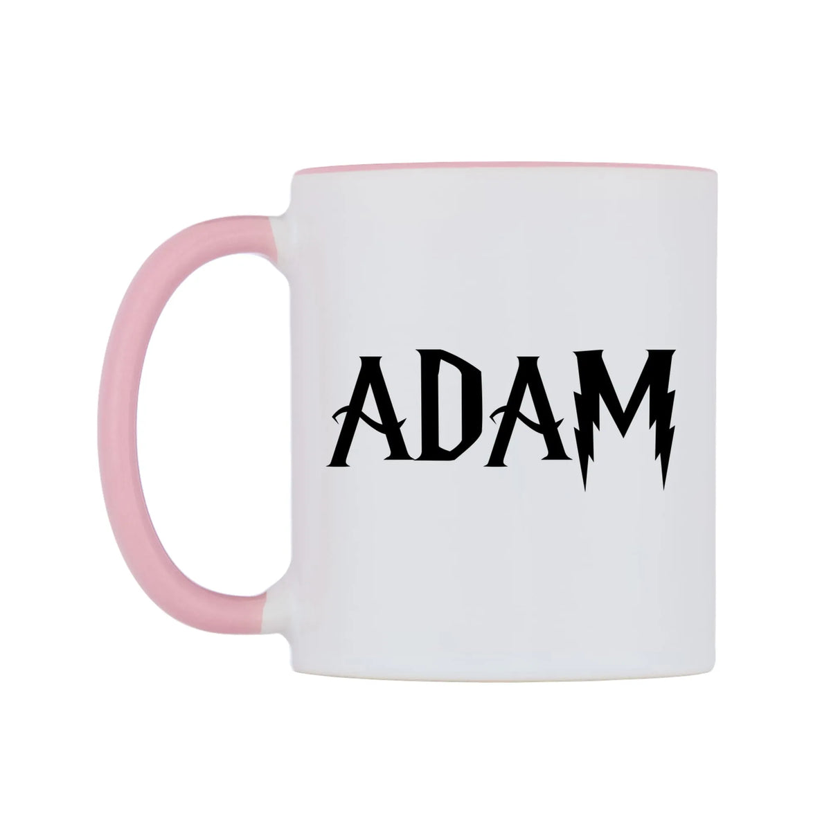 Adam - Wizard Themed Mug — white 11oz gloss mug with a pink inside and handle, right side, on a white background