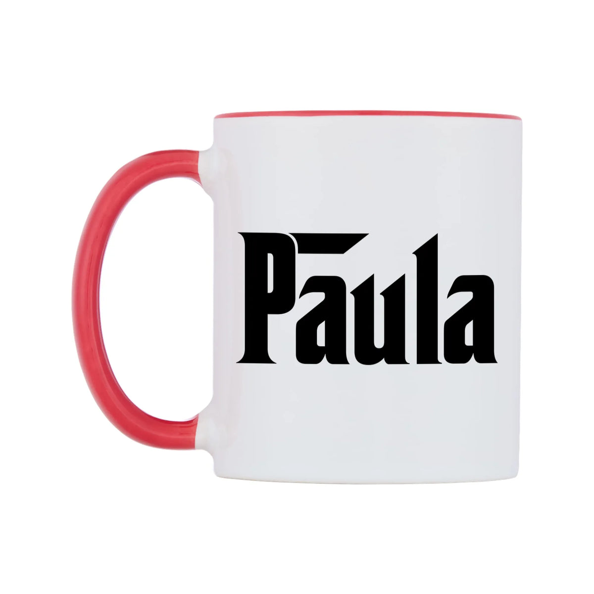 Paula - Godfather Themed Mug — white 11oz gloss mug with a red inside and handle, right side, on a white background