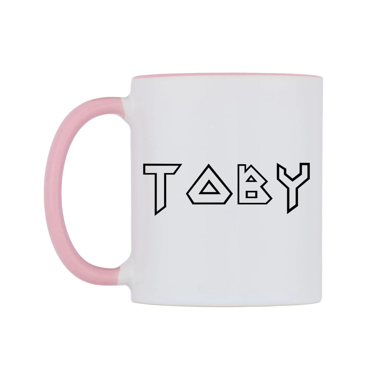 Toby - Iron Maiden Themed Mug — white 11oz gloss mug with a pink inside and handle, right side, on a white background