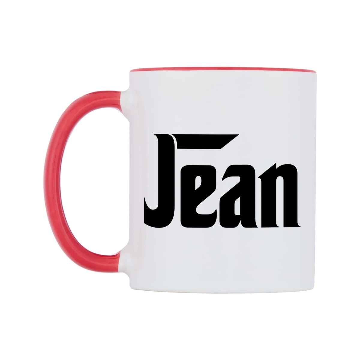 Jean - Godfather Themed Mug — white 11oz gloss mug with a red inside and handle, right side, on a white background
