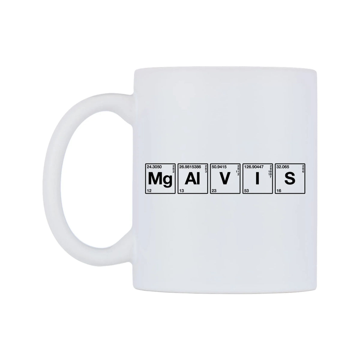Mavis - Chemistry Themed Mug — mug, right side, on a white background