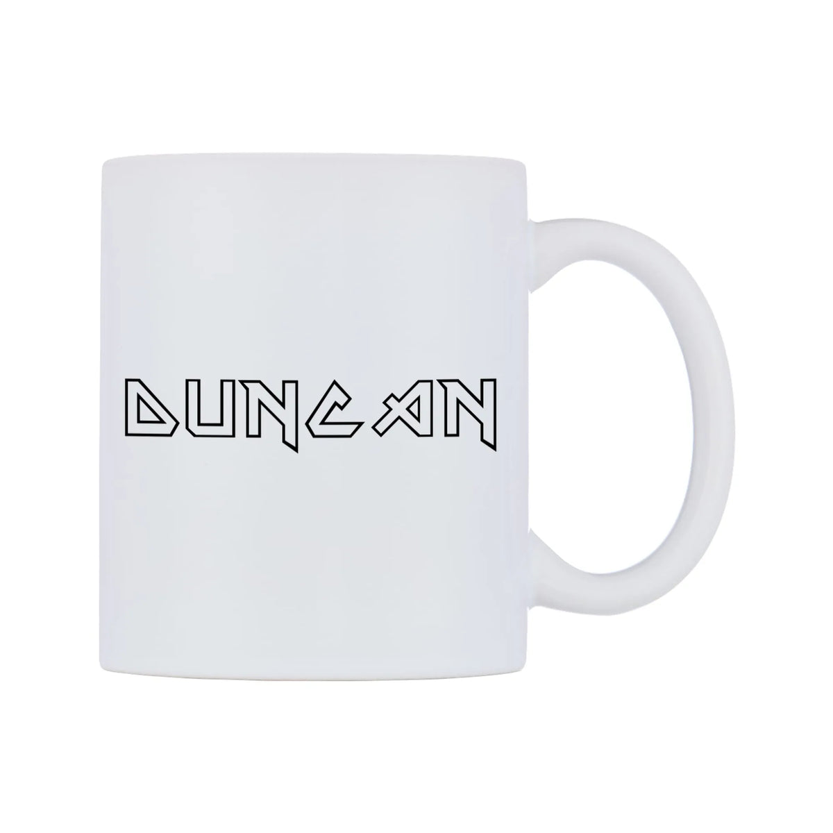 Duncan - Iron Maiden Themed Mug — white 11oz gloss mug, left side, on a white background