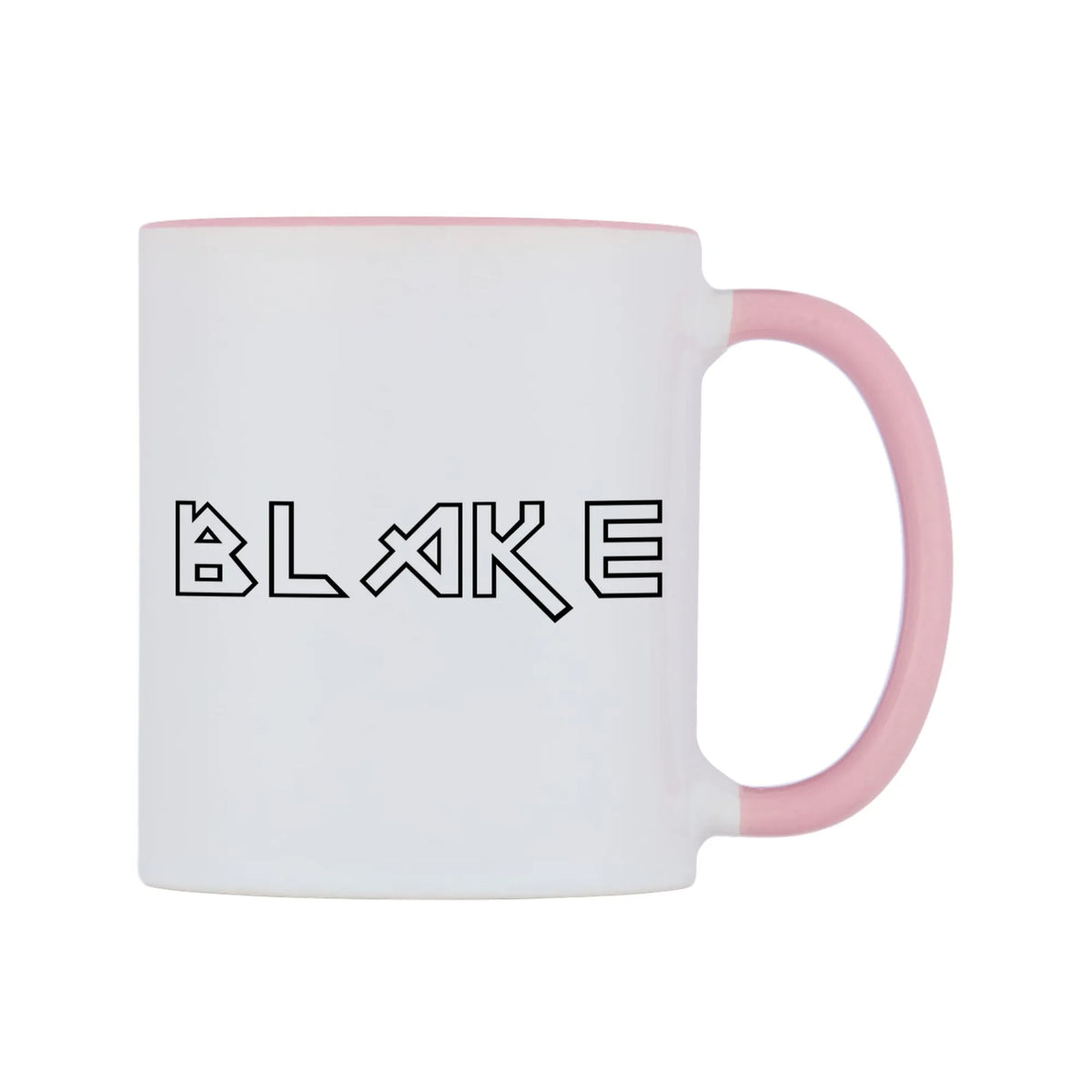 Blake - Iron Maiden Themed Mug — white 11oz gloss mug with a pink inside and handle, left side, on a white background