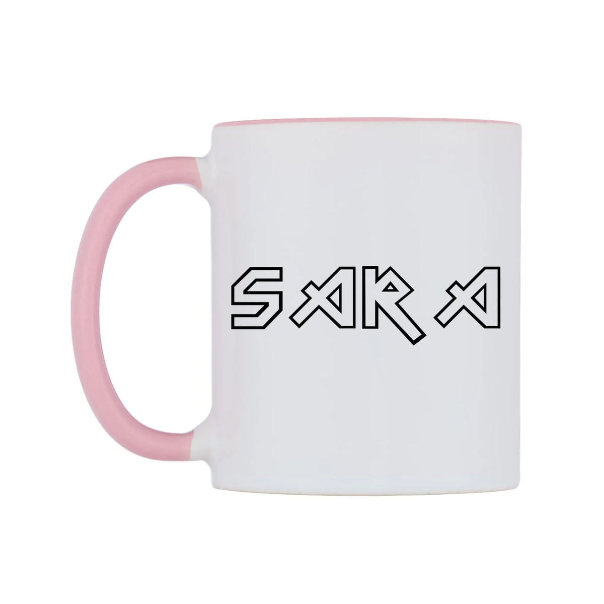 Sara - Iron Maiden Themed Mug — white 11oz gloss mug with a pink inside and handle, right side, on a white background