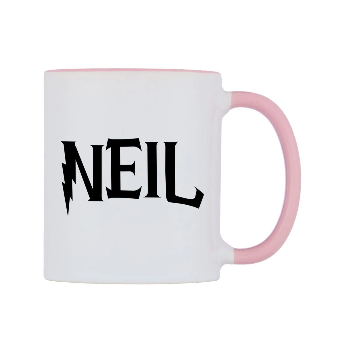 Neil - Wizard Themed Mug — white 11oz gloss mug with a pink inside and handle, left side, on a white background