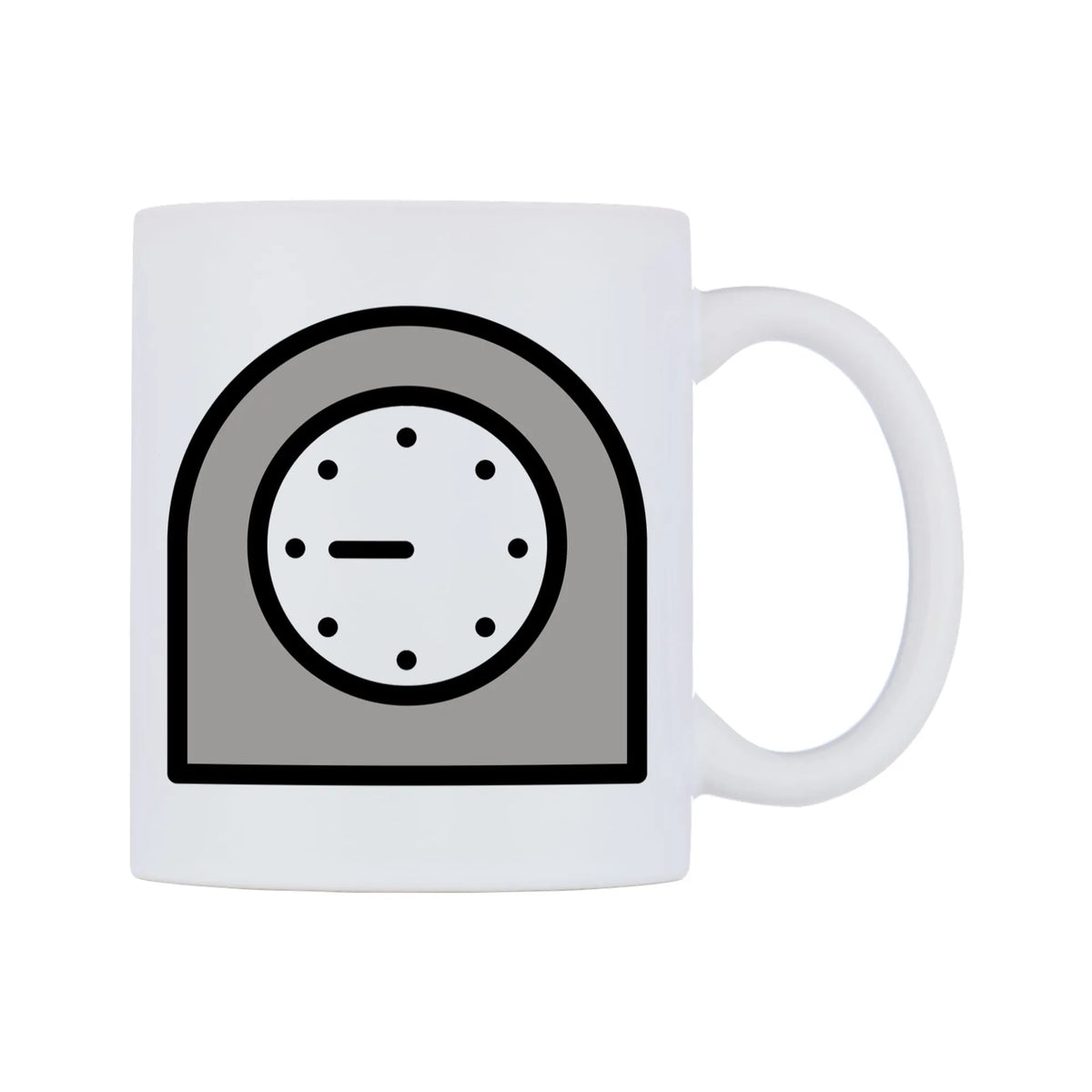 Timer Clock Emoji Mug — mug, left side, on a white background