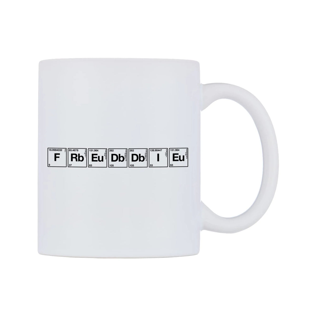 Freddie - Chemistry Themed Mug — mug, left side, on a white background