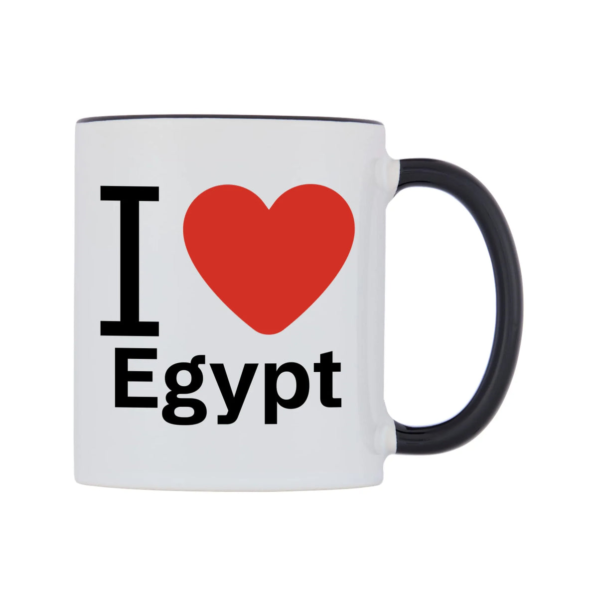 I Love Egypt Mug — white 11oz gloss mug with a black inside and handle, left side, on a white background