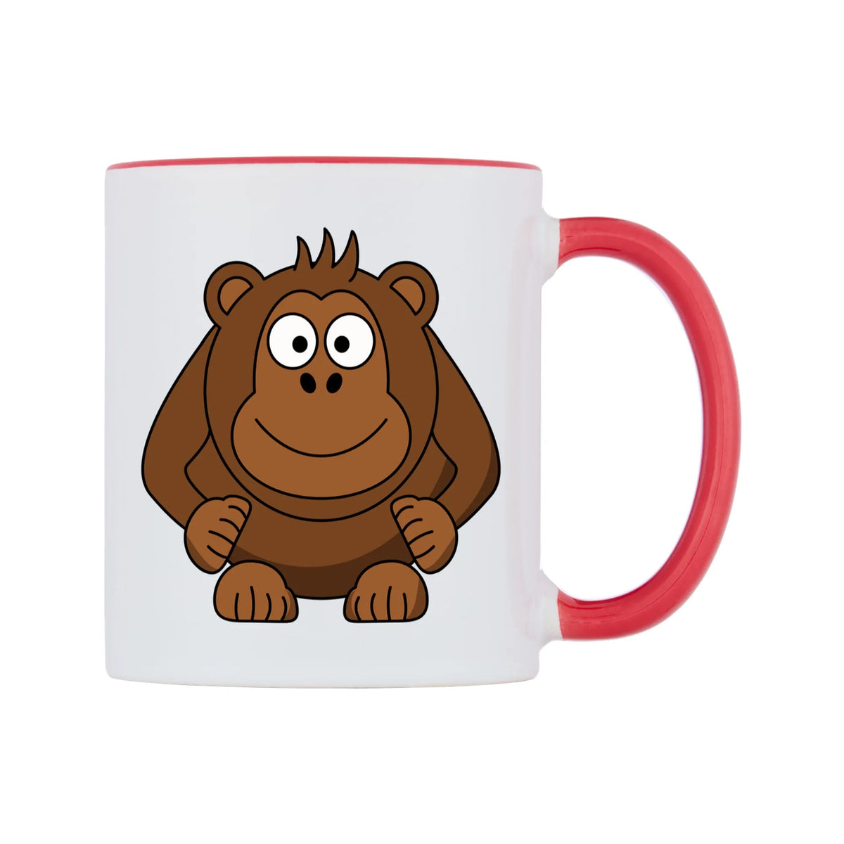 Cute Monkey Mug — white 11oz gloss mug with a red inside and handle, left side, on a white background