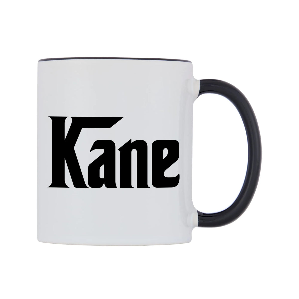 Kane - Godfather Themed Mug — white 11oz gloss mug with a black inside and handle, left side, on a white background