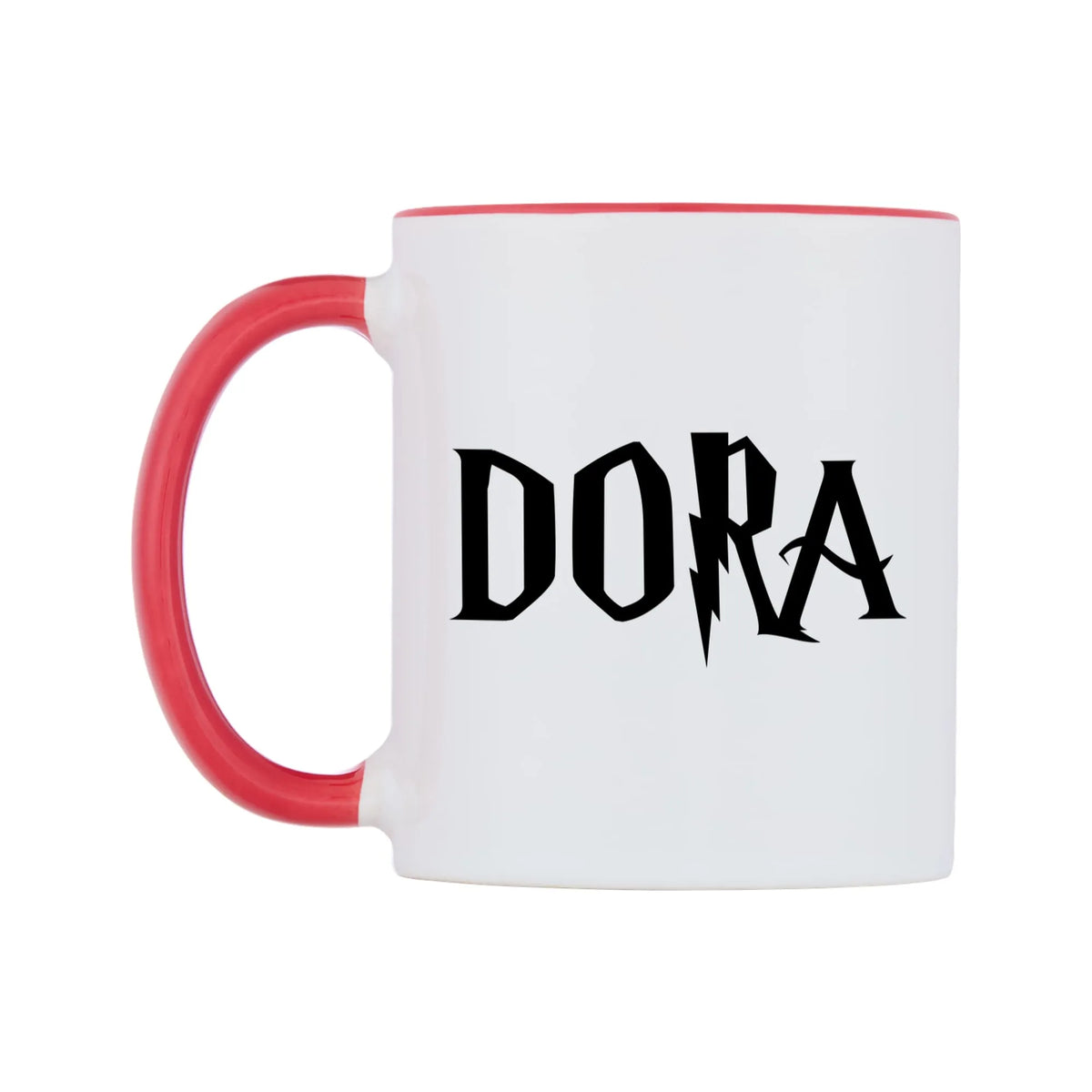 Dora - Wizard Themed Mug — white 11oz gloss mug with a red inside and handle, right side, on a white background