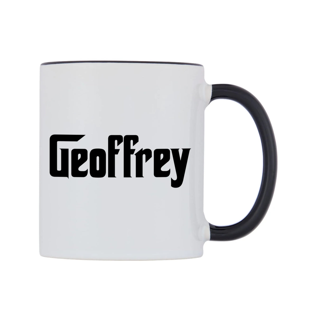 Geoffrey - Godfather Themed Mug — white 11oz gloss mug with a black inside and handle, left side, on a white background