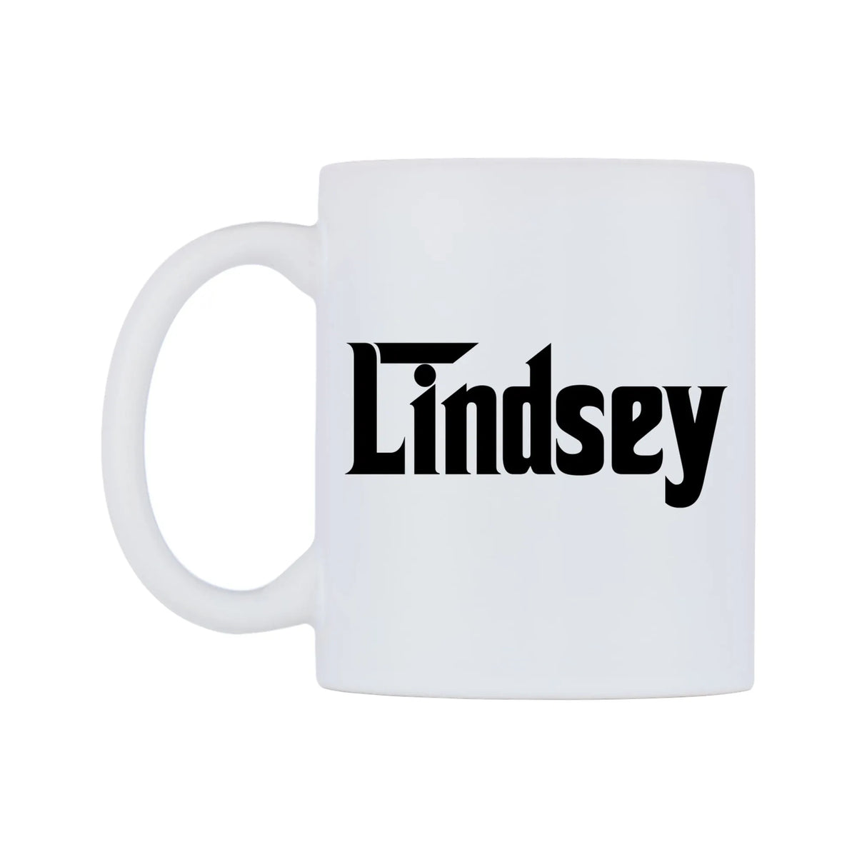 Lindsey - Godfather Themed Mug — mug, right side, on a white background