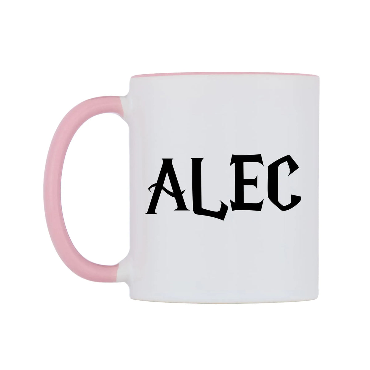 Alec - Wizard Themed Mug — white 11oz gloss mug with a pink inside and handle, right side, on a white background