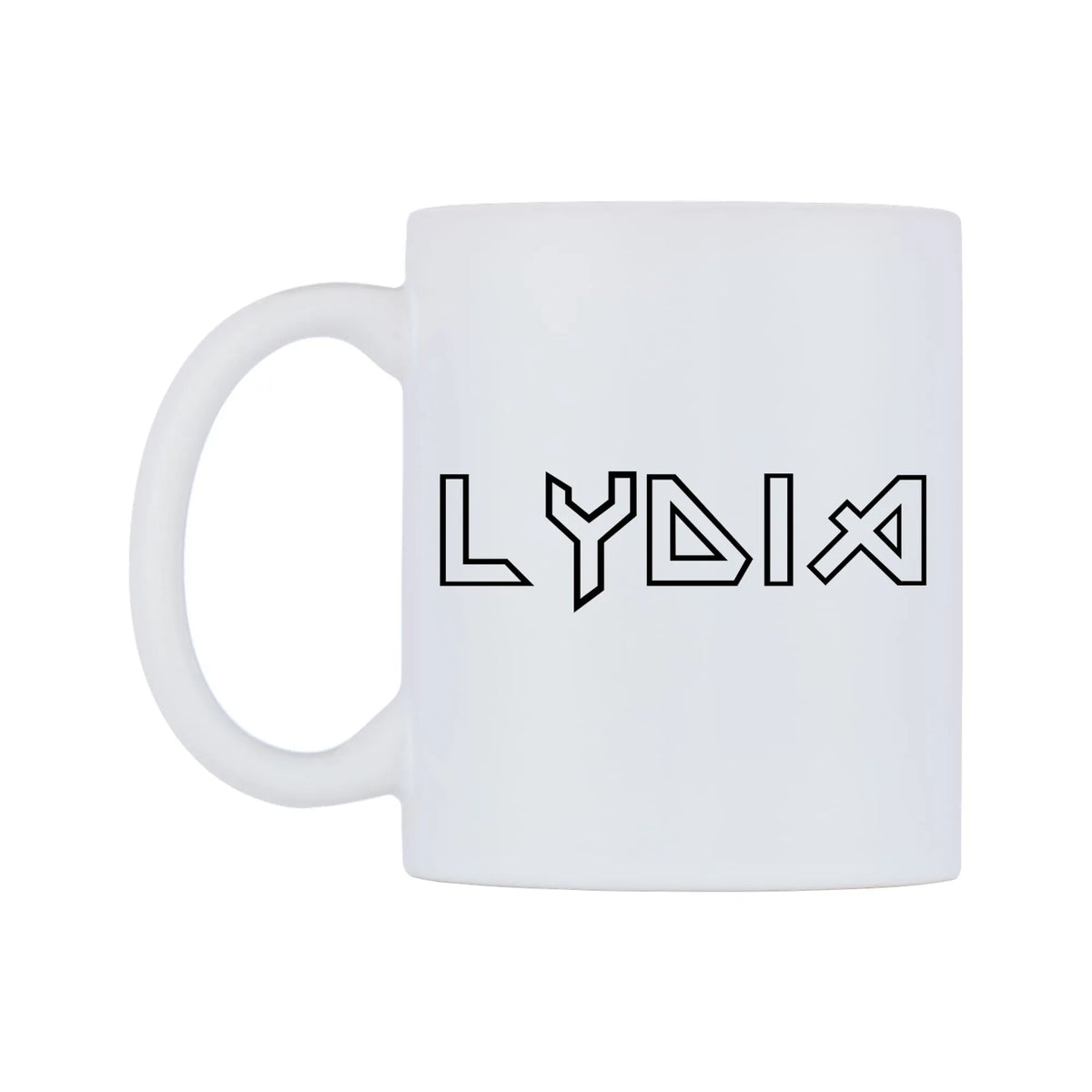 Lydia - Iron Maiden Themed Mug — white 11oz gloss mug, right side, on a white background