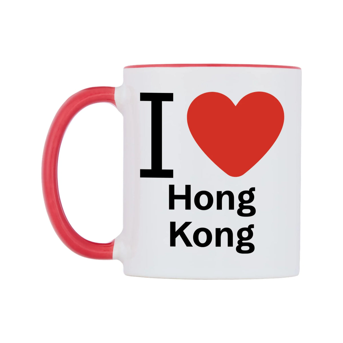 I Love Hong Kong Mug — white 11oz gloss mug with a red inside and handle, right side, on a white background